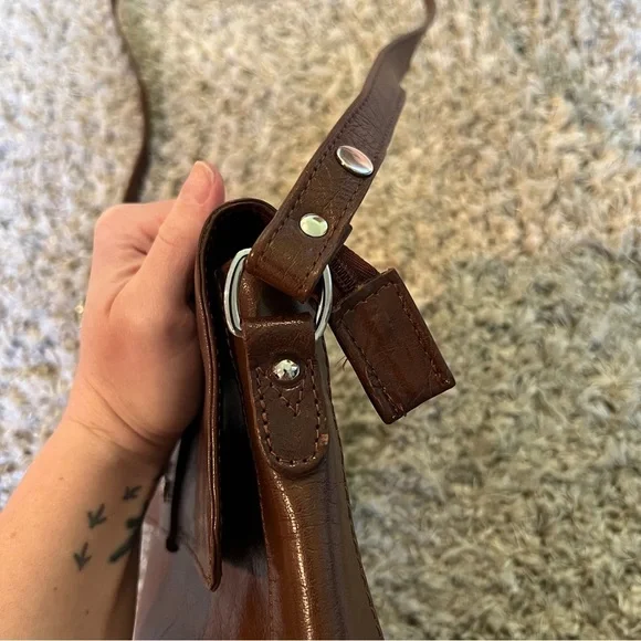 Ashwood Brown Leather Crossbody Bag Heavy Metal Hardware - Picture 7 of 10